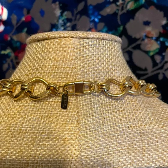 Vintage Signed Monet Choker Necklace Link Wide Curb Chain 18” - Picture 2 of 6